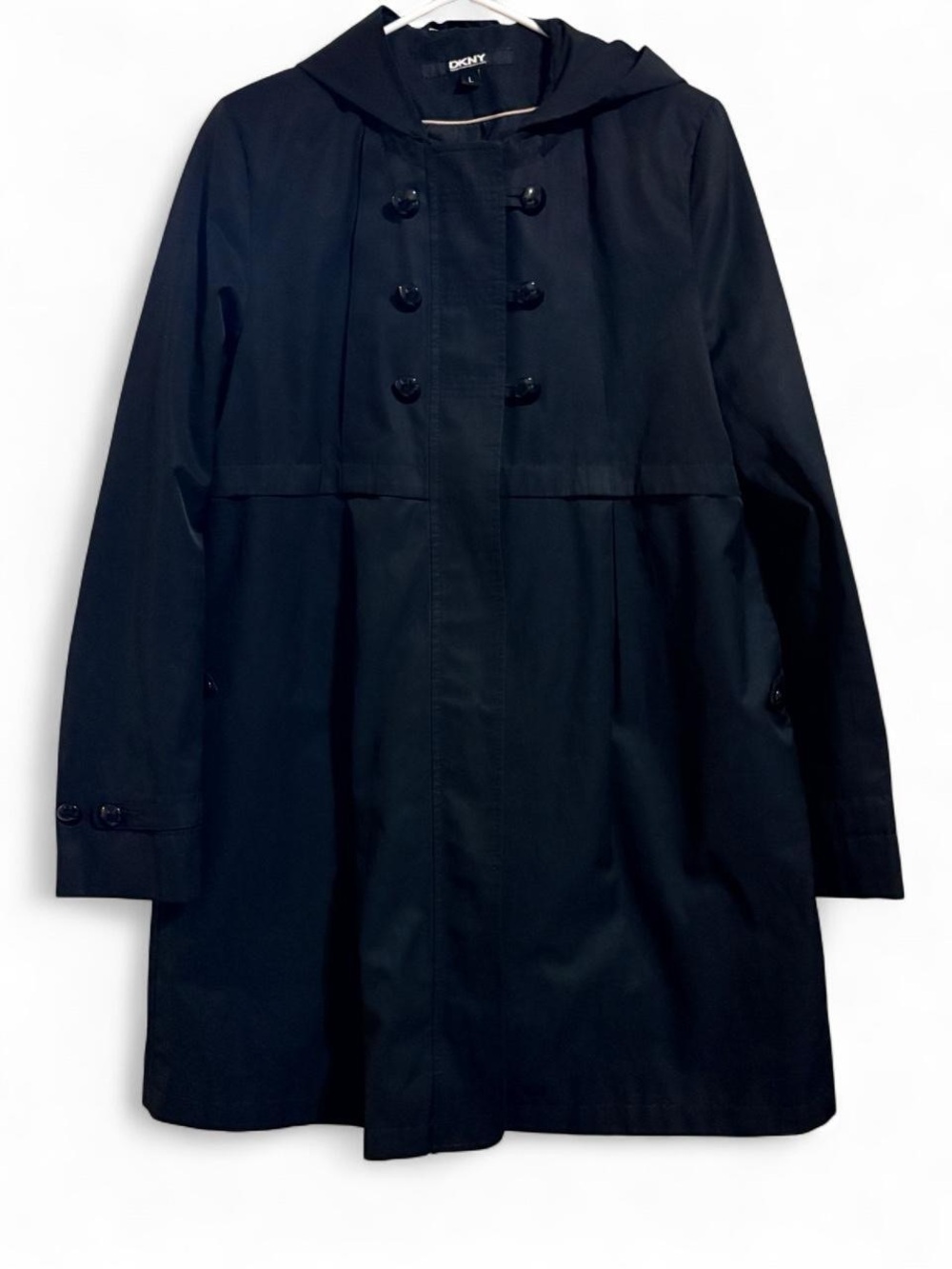 DKNY Black Trench/Rain Coat With Pockets Sz L - Picture 2 of 6